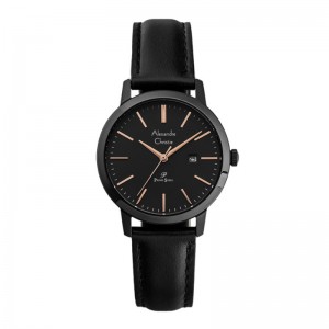 Alexandre Christie AC 1007 Full Black Rosegold Tick Leather Lady LDLIPBARG